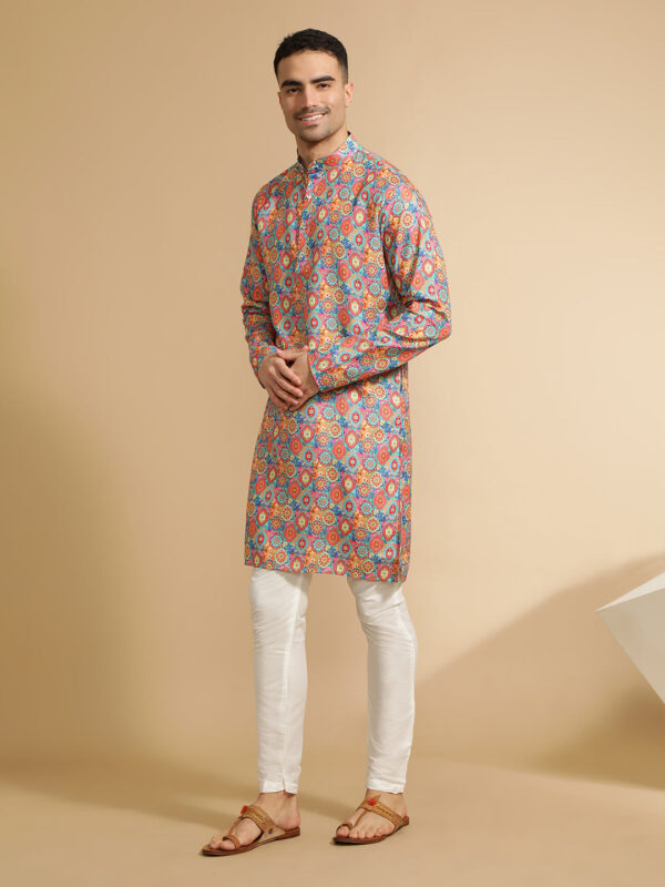 Abstract Printed Multi Color Cotton Kurta for Men - Image 3
