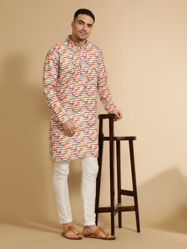Abstract Printed Multi Color Cotton Kurta for Men - Image 4