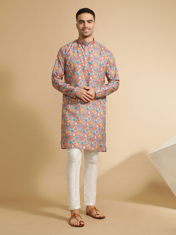 Abstract Printed Multi Color Cotton Kurta for Men - Image 5